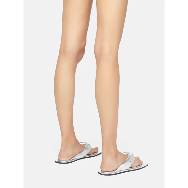 The Attico Indie Flat Thong Sandals in Silver | Flats | Coveti