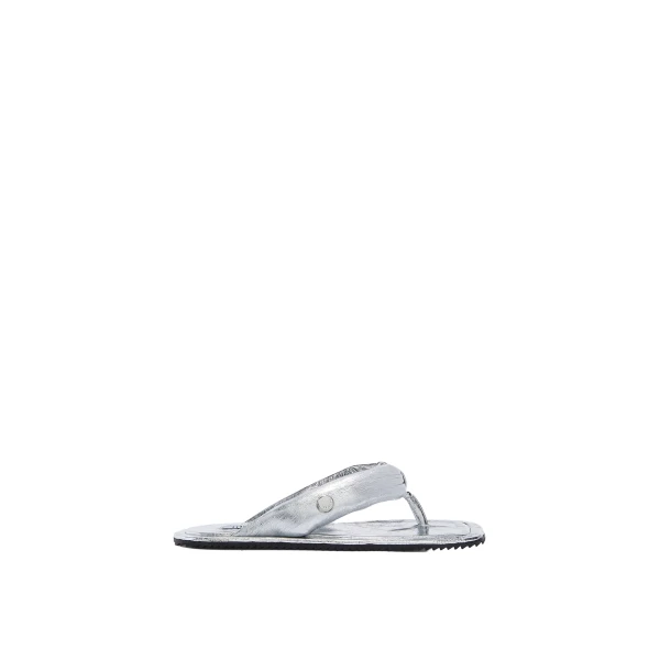 The Attico Indie Flat Thong Sandals in Silver | Flats | Coveti
