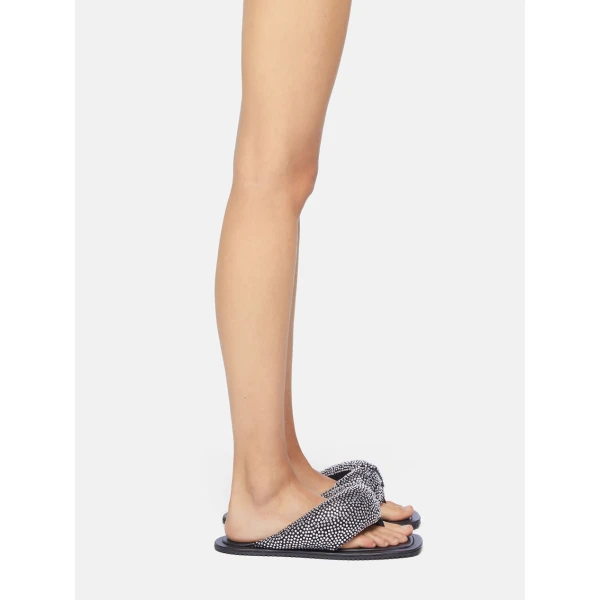 The Attico Indie Max Flat Thong Sandals in Black and Crystal | Flats | Coveti