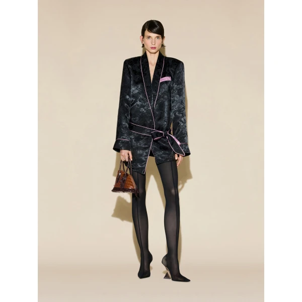 The Attico Jacquard Robe Mini Dress in Black | Mini Dresses | Coveti