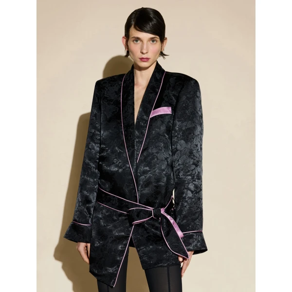 The Attico Jacquard Robe Mini Dress in Black | Mini Dresses | Coveti