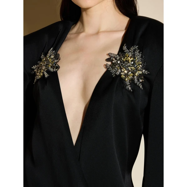 The Attico Jewelled Wrap Mini Dress in Black | Mini Dresses | Coveti
