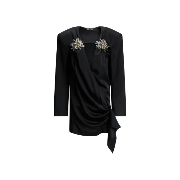 Jewelled Wrap Mini Dress in Black