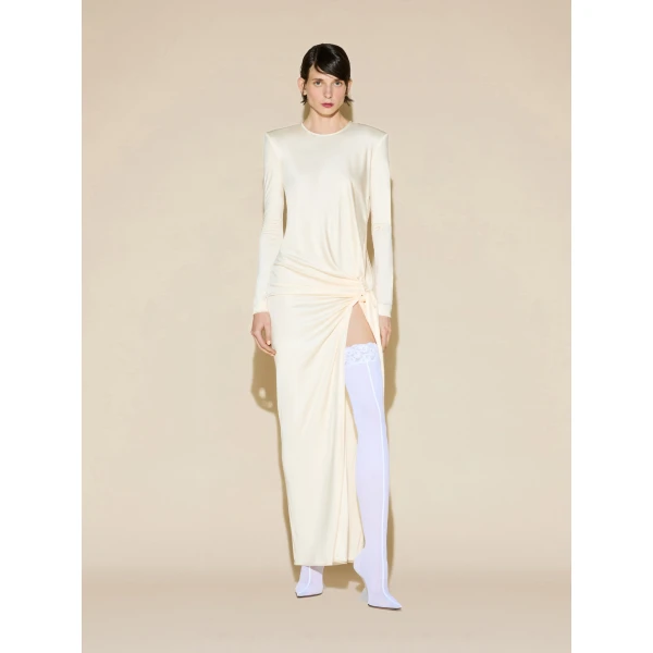 The Attico Knotted Jersey Maxi Dress in Ivory | Maxi Dresses | Coveti