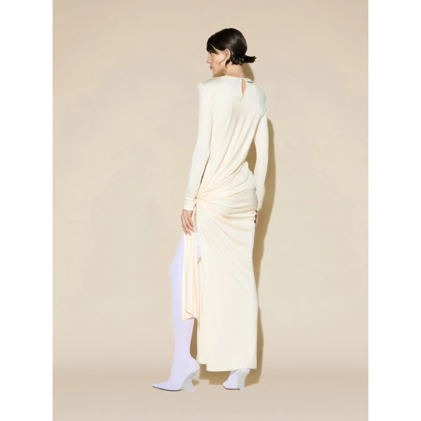 The Attico Knotted Jersey Maxi Dress in Ivory | Maxi Dresses | Coveti