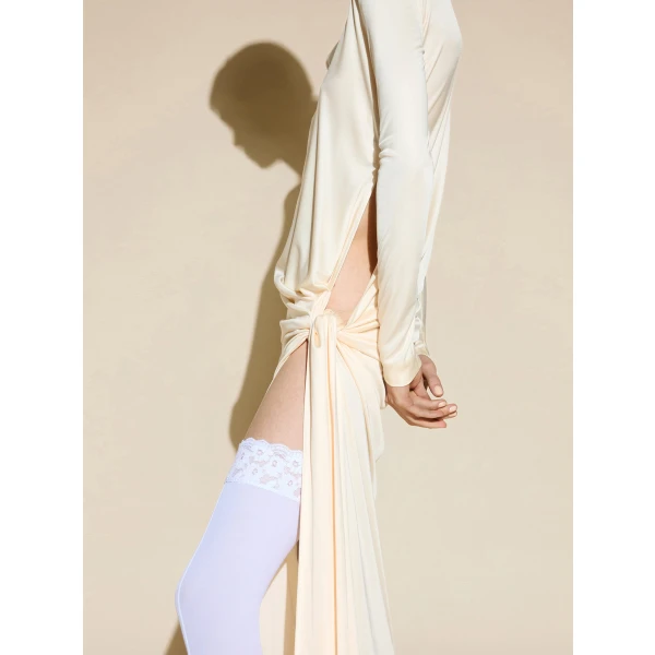 The Attico Knotted Jersey Maxi Dress in Ivory | Maxi Dresses | Coveti