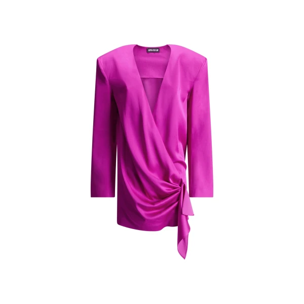 Knotted Satin Mini Dress in Hot Pink
