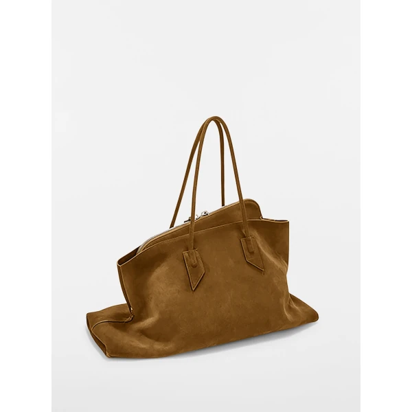 The Attico La Passeggiata Large Top Handle Bag in Tobacco Suede | Totes & Top-Handle Bags | Coveti