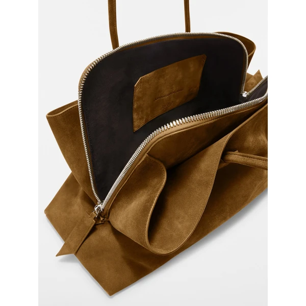 The Attico La Passeggiata Large Top Handle Bag in Tobacco Suede | Totes & Top-Handle Bags | Coveti