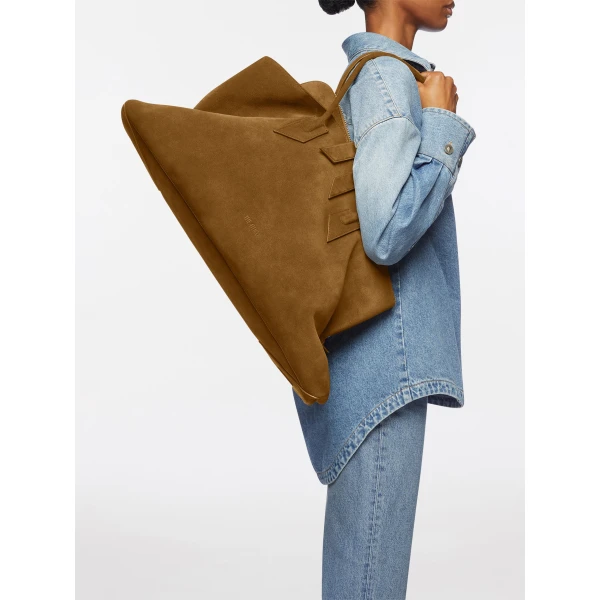 The Attico La Passeggiata Large Top Handle Bag in Tobacco Suede | Totes & Top-Handle Bags | Coveti