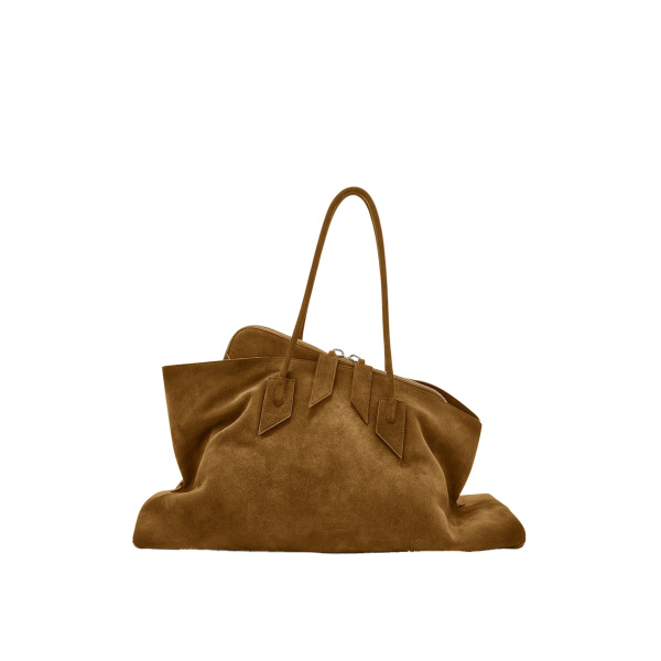 The Attico La Passeggiata Large Top Handle Bag in Tobacco Suede | Totes & Top-Handle Bags | Coveti