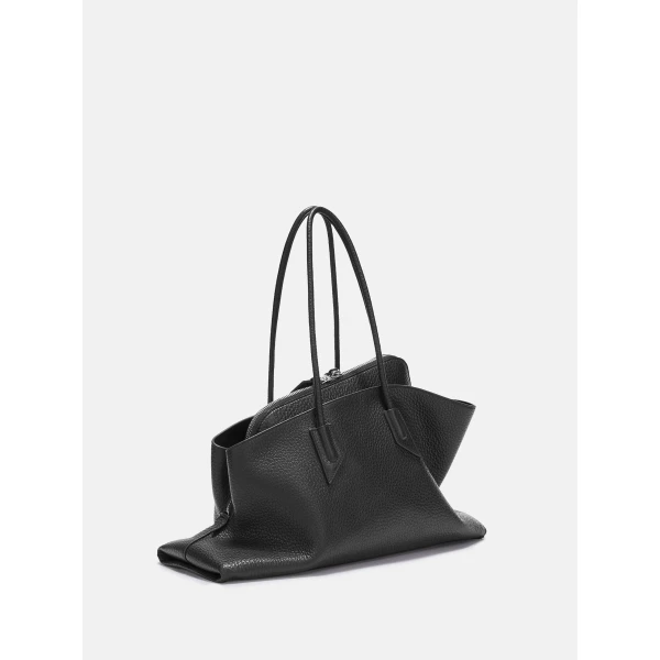 The Attico La Passeggiata Medium Top Handle Bag in Black Grained Leather | Totes & Top-Handle Bags | Coveti
