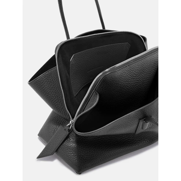 The Attico La Passeggiata Medium Top Handle Bag in Black Grained Leather | Totes & Top-Handle Bags | Coveti