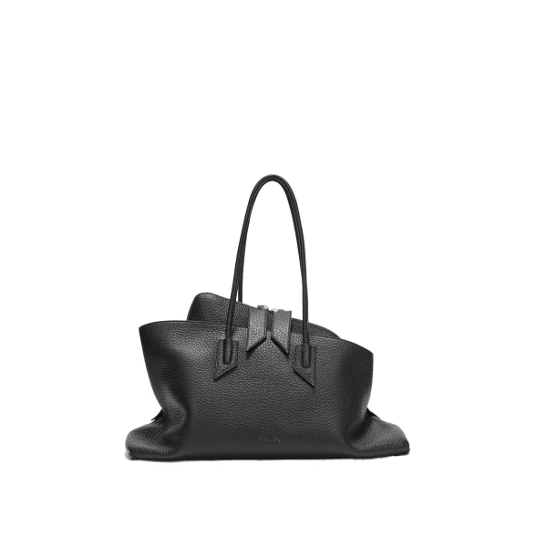 The Attico La Passeggiata Medium Top Handle Bag in Black Grained Leather | Totes & Top-Handle Bags | Coveti
