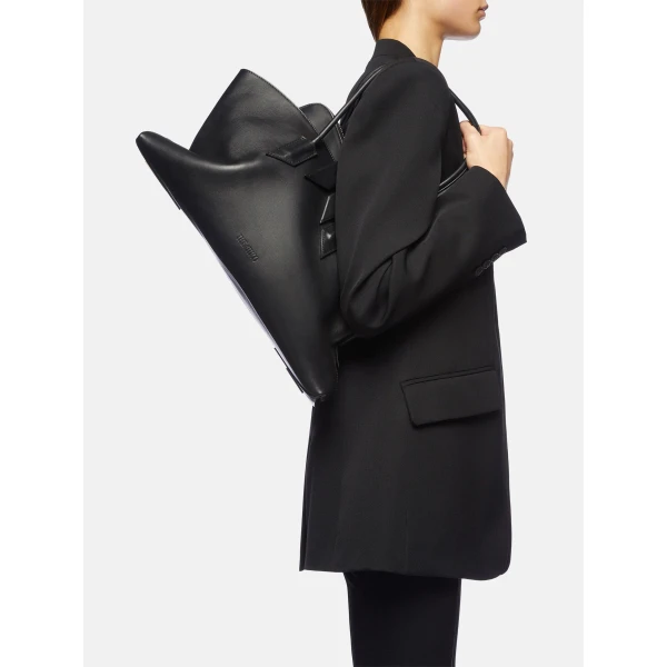 The Attico La Passeggiata Medium Top Handle Bag in Black Smooth Leather | Totes & Top-Handle Bags | Coveti