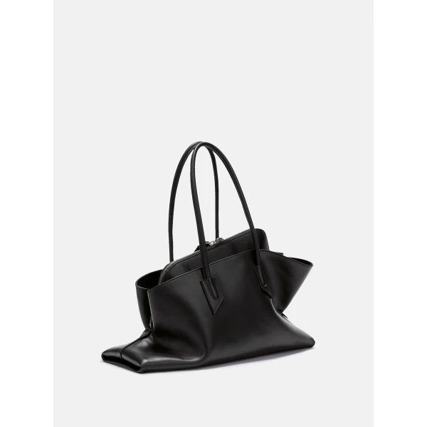 The Attico La Passeggiata Medium Top Handle Bag in Black Smooth Leather | Totes & Top-Handle Bags | Coveti