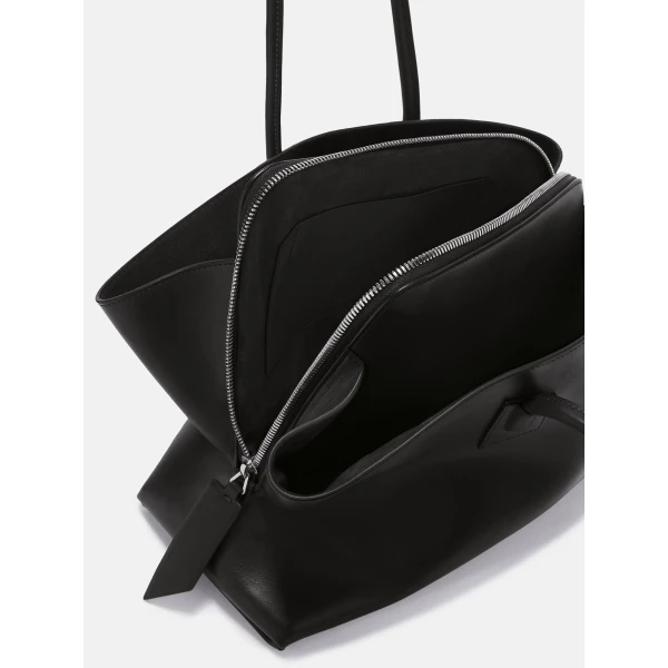 The Attico La Passeggiata Medium Top Handle Bag in Black Smooth Leather | Totes & Top-Handle Bags | Coveti