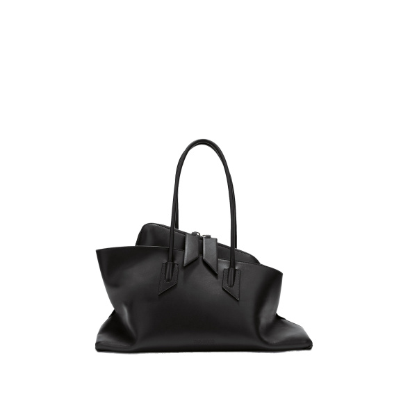 The Attico La Passeggiata Medium Top Handle Bag in Black Smooth Leather | Totes & Top-Handle Bags | Coveti