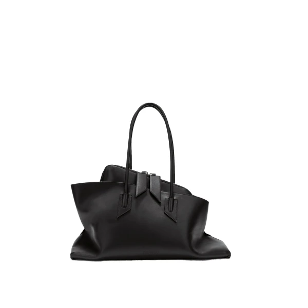 The Attico La Passeggiata Medium Top Handle Bag in Black Smooth Leather | Totes & Top-Handle Bags | Coveti