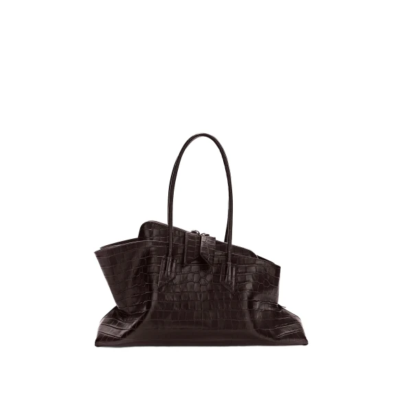The Attico La Passeggiata Medium Top Handle Bag in Coffee | Totes & Top-Handle Bags | Coveti