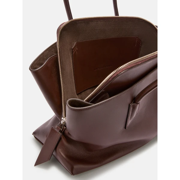 The Attico La Passeggiata Medium Top Handle Bag in Dark Brown | Totes & Top-Handle Bags | Coveti