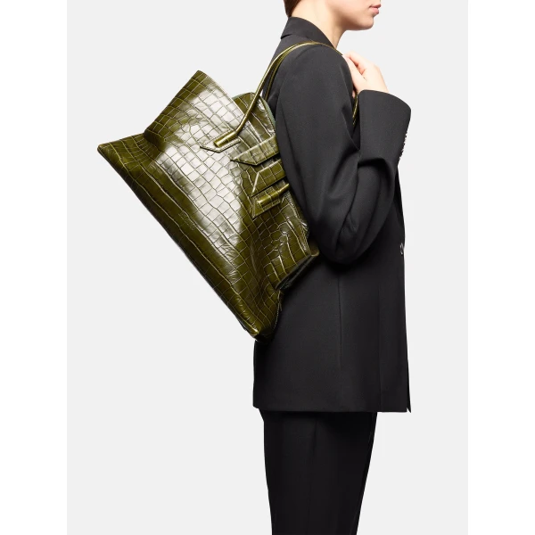 The Attico La Passeggiata Medium Top Handle Bag in Dark Green | Totes & Top-Handle Bags | Coveti