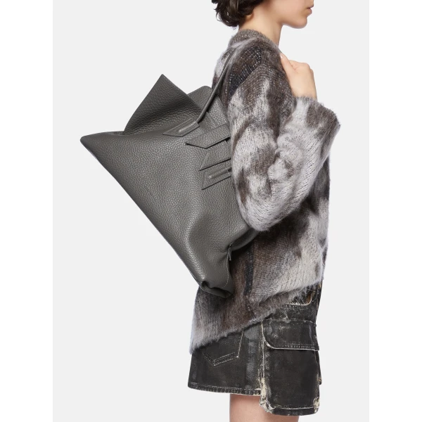 The Attico La Passeggiata Medium Top Handle Bag in Grey | Totes & Top-Handle Bags | Coveti