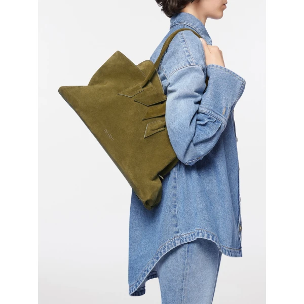 The Attico La Passeggiata Medium Top Handle Bag in Khaki | Totes & Top-Handle Bags | Coveti