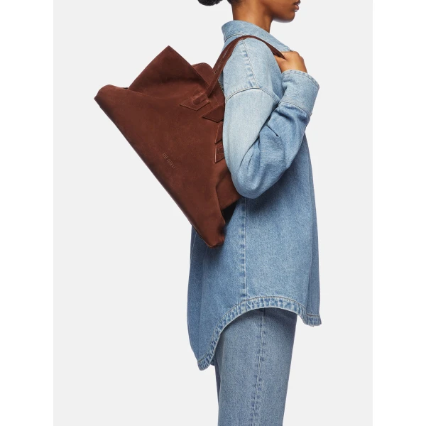 The Attico La Passeggiata Medium Top Handle Bag in Light Chocolate | Totes & Top-Handle Bags | Coveti