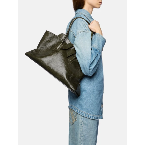 The Attico La Passeggiata Medium Top Handle Bag in Olive Brown | Totes & Top-Handle Bags | Coveti