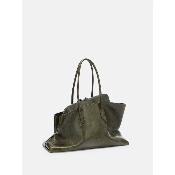 The Attico La Passeggiata Medium Top Handle Bag in Olive Brown | Totes & Top-Handle Bags | Coveti