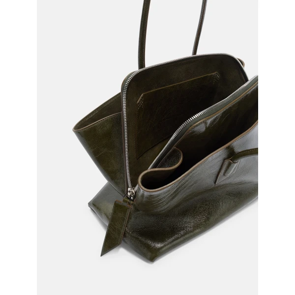 The Attico La Passeggiata Medium Top Handle Bag in Olive Brown | Totes & Top-Handle Bags | Coveti