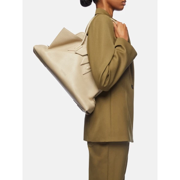 The Attico La Passeggiata Medium Top Handle Bag in Sand | Totes & Top-Handle Bags | Coveti