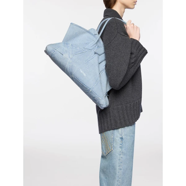 The Attico La Passeggiata Medium Top Handle Bag in Super Washed Blue | Totes & Top-Handle Bags | Coveti