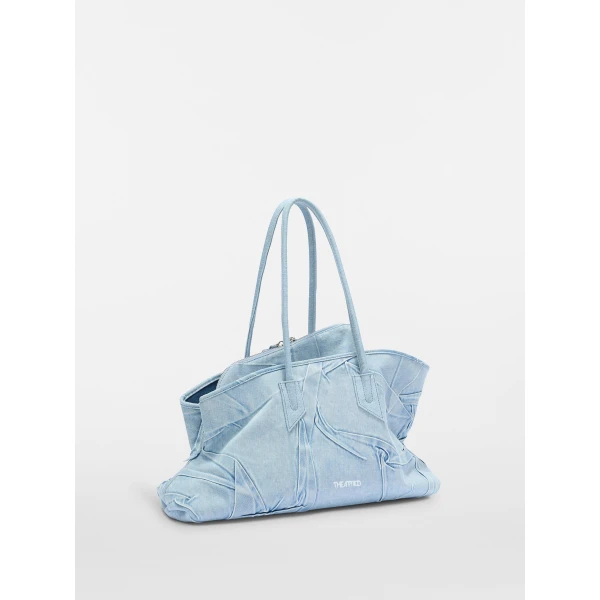The Attico La Passeggiata Medium Top Handle Bag in Super Washed Blue | Totes & Top-Handle Bags | Coveti