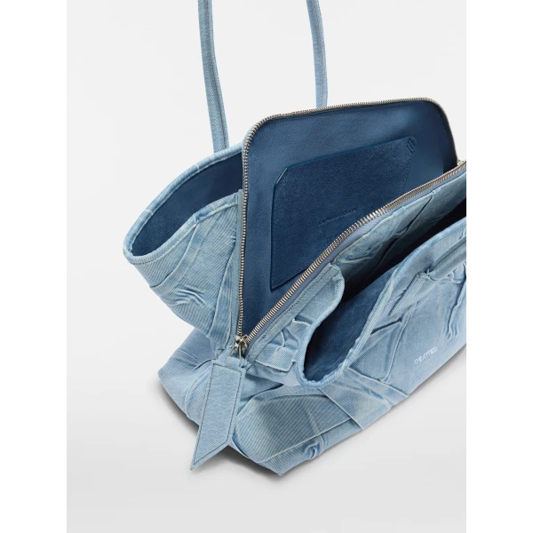 The Attico La Passeggiata Medium Top Handle Bag in Super Washed Blue | Totes & Top-Handle Bags | Coveti