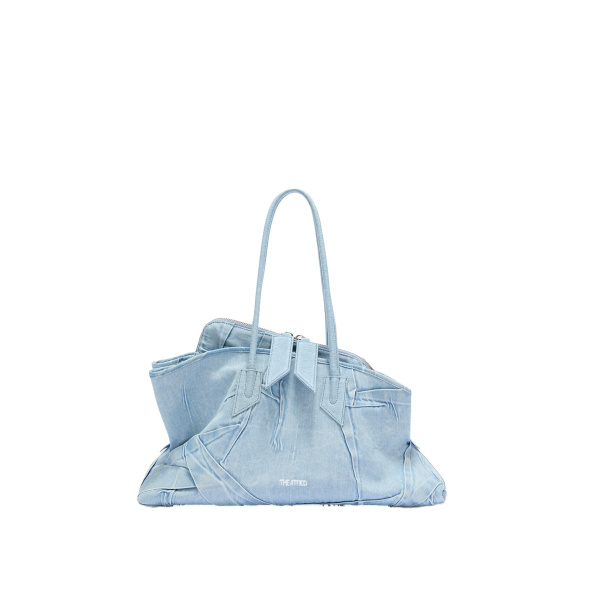 The Attico La Passeggiata Medium Top Handle Bag in Super Washed Blue | Totes & Top-Handle Bags | Coveti