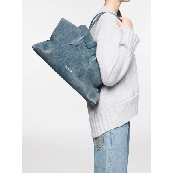 The Attico La Passeggiata Medium Top Handle Bag in Washed Denim | Totes & Top-Handle Bags | Coveti
