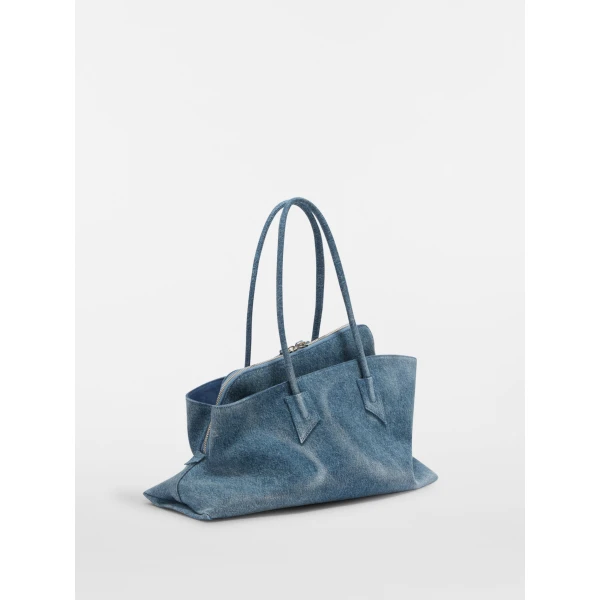 The Attico La Passeggiata Medium Top Handle Bag in Washed Denim | Totes & Top-Handle Bags | Coveti
