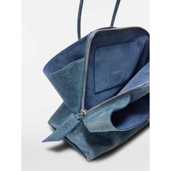 The Attico La Passeggiata Medium Top Handle Bag in Washed Denim | Totes & Top-Handle Bags | Coveti