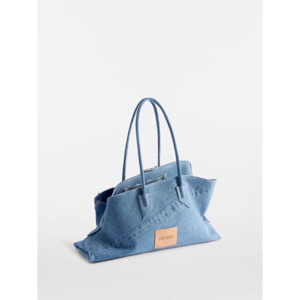 The Attico La Passeggiata Medium x The Ex Top Handle Bag in Light Blue Denim | Totes & Top-Handle Bags | Coveti