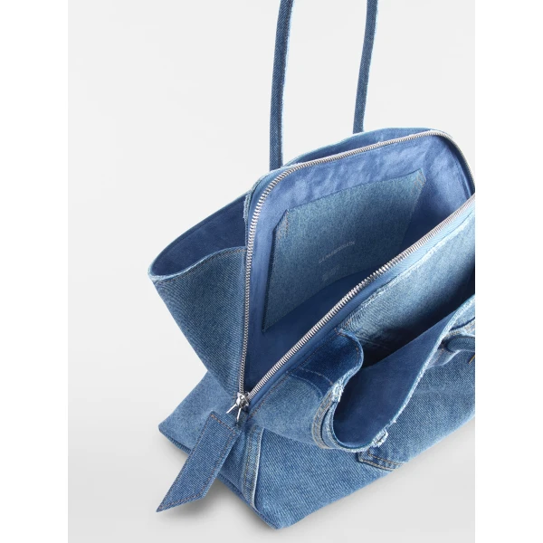 The Attico La Passeggiata Medium x The Ex Top Handle Bag in Light Blue Denim | Totes & Top-Handle Bags | Coveti