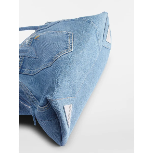 The Attico La Passeggiata Medium x The Ex Top Handle Bag in Light Blue Denim | Totes & Top-Handle Bags | Coveti