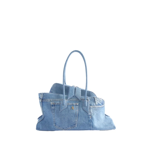 The Attico La Passeggiata Medium x The Ex Top Handle Bag in Light Blue Denim | Totes & Top-Handle Bags | Coveti
