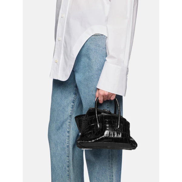 The Attico La Passeggiata Mini Top Handle Bag in Black Croc-Print Leather | Totes & Top-Handle Bags | Coveti