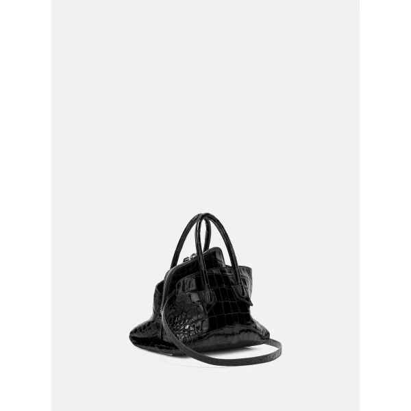 The Attico La Passeggiata Mini Top Handle Bag in Black Croc-Print Leather | Totes & Top-Handle Bags | Coveti