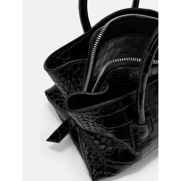 The Attico La Passeggiata Mini Top Handle Bag in Black Croc-Print Leather | Totes & Top-Handle Bags | Coveti