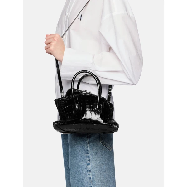 The Attico La Passeggiata Mini Top Handle Bag in Black Croc-Print Leather | Totes & Top-Handle Bags | Coveti