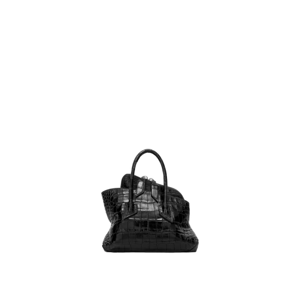 The Attico La Passeggiata Mini Top Handle Bag in Black Croc-Print Leather | Totes & Top-Handle Bags | Coveti