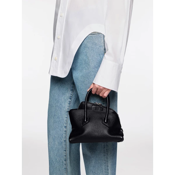 The Attico La Passeggiata Mini Top Handle Bag in Black Grained Leather | Totes & Top-Handle Bags | Coveti